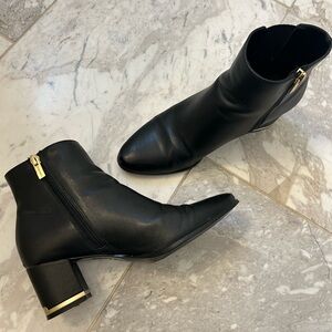 Black Ankle Boots with Gold Zipper